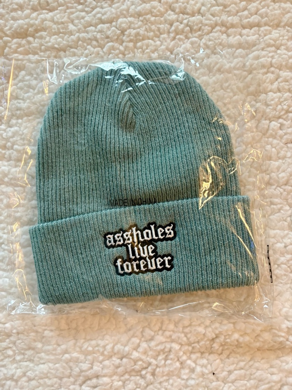 Assholes Live Forever Teal Knit Beanie